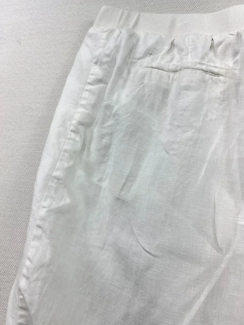 JM Collection Women's Linen Wide-Leg Crop Pants Drawstring Waist Size 18 White